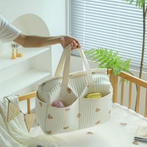 TEMU 한국 스타일 곰돌이 고품질 대용량 엄마 가방, 퀼팅 간편 여행 유모차 걸이 가방, 다기능 수납 가방