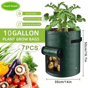 TEMU 감자 재배용 가방 7개 세트 (플랩 & 손잡이 포함), 1/3/5/7/10갤런 내구성 & 경량 PE 화분, 토마토 당근 양파 채소용, 휴대용 통기성 화분 가방, 실내외 정원, 발코니 & 테라스용