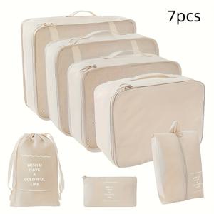 TEMU 모던 여행 정리함 7종 세트 (옷, 속옷, 신발, 각종 아이템 정리 및 패셔너블한 수납을 위한 동기 부여 문구 포함)