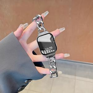 TEMU 패션 조절 가능한 데님 체인 팔찌 불규칙 스트랩 디자인, 애플 워치 40mm, 38mm, 41mm, 42mm, 44mm, 45mm, 49mm용 스마트워치 액세서리, 애플 워치 10 6 5 4 3 2 1 Ultra 시리즈 호환 가능, 남녀 공용 데님 스타일 싱글 체인 스트랩|팔찌|스마트워치|남자팔찌