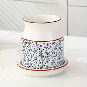 TEMU 2개/세트, 세라믹 대용량 주방용품 보관 랙, 세라믹 베이스, 체리 꽃무늬 주방용품 홀더, 데스크탑 카운터탑 보관 및 장식에 완벽