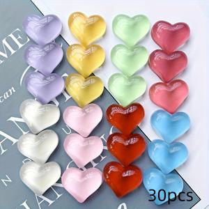 TEMU 30개 랜덤 모음 고양이 눈 하트 레진 비즈 | 폰케이스, 헤어 클립, 컵 데칼용 날카로운 하트 장식 패치