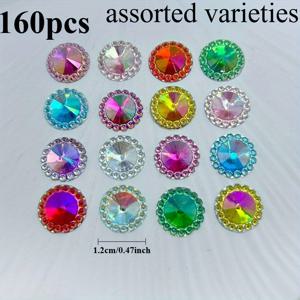 TEMU 160개 12mm 플랫 백 AB 컬러 아크릴 라인스톤 세트. 스크랩북 장식, 공예 주얼리, 의류, 신발, 가방, 휴대폰 케이스 장식, 헤어 액세서리 및 3D 디자인에 적합합니다.