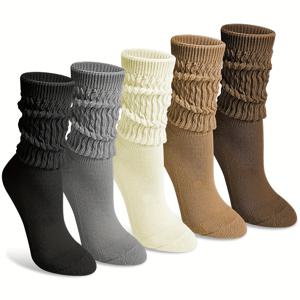 TEMU 여성용 겨울용 두꺼운 오버사이즈 롱 스타킹/무릎 길이 부츠 양말 5개 세트 - 조절 가능한 길이, 단색, 날씨에 적합한 보온성, 캐주얼 운동 및 야외 착용, 대부분의 종아리에서 발목까지 적합