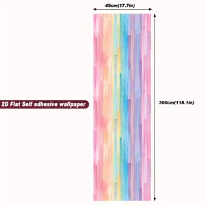 TEMU 무지개 색상의 나무 판자 패턴이 있는 2D 평면 벽지, PVC 재질로 제작되어 청소 및 절단이 용이하며, 자가 접착식으로 제거 가능. 이 이음매 없는 디자인은 거실, 주방, 침실을 장식하는 데 이상적입니다.