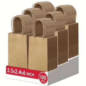 TEMU 100개 미니용량 크래프트지백 - 3.5x2.4x6인치, 견고한 골판지 느낌의 갈색/흰색/파란색/검정색 손잡이형 수납가능한 DIY 선물포장봉투 (라운드코너) / 소매점·생일파티·주얼리&향수 패키징에 적합 / 중소기업을 위한 대량도매 상품 / 내구성강화된 재사용 가능한 작은 아이템용 핸들박스