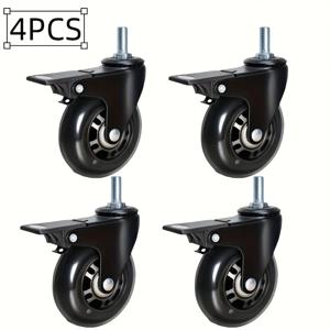 TEMU 4개 세트, 메트릭 M8/M10*20mm 나사 가구 무소음 캐스터, 헤비듀티 3인치 75mm PU 범용 캐스터, 모든 종류의 목재 바닥, 카펫, 타일 및 기타 바닥에 적합, 더 부드럽고 조용한, 더 노동 절약 및 더 내마모성, 이중 베어링 + 이중 웨이브 디스크 디자인; (검정 투명 바퀴)