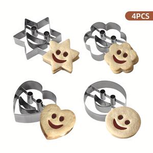 TEMU 4pcs 즐거운 얼굴 쿠키 커터 세트, 스테인리스 스틸 스마일 쿠키 몰드 - 케이크, 페이스트리, 디저트용, DIY 도구 케이크 몰드, 해피 페이스 쿠키 커터, 다기능 베이킹 모양, 스테인리스 스틸 페이스트리 커터, 쿠키 몰드, 베이킹 도구, 주방 액세서리