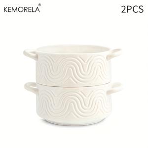 TEMU KEMORELA 1/2/4개 흰색 세라믹 볼, 손잡이 달린 프랑스 양파 세라믹 수프 볼, 쌓을 수 있는 4개 세트 수프 볼, 엠보싱 서빙 볼, 칠리, 시리얼 또는 샐러드용 샐러드 볼, 신축적인 홈 선물, 주방 필수품, 홈 다이닝, 우아한 서빙 용품