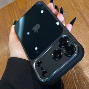 TEMU 폰 케이스: 럭셔리 고품질 투명 메탈 렌즈 프레임 보호 케이스, 아이폰 17 프로 맥스 16 15 14 13 프로맥스 플러스 17 에어 폰 케이스, 심플하고 스타일리시한 스크래치 방지 케이스, 남녀 공용 아크릴 하드 케이스, 블랙