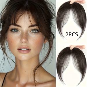 TEMU 2개 여성용 클립온 앞머리 헤어 익스텐션 - 자연스러운 8인치 숏 헤어, 내열 합성 섬유, 즉각적인 볼륨 & 얼굴 프레임 앞머리, 쉬운 클립온 부착 (접착제/바느질 없음), 데일리 및 특별한 행사용