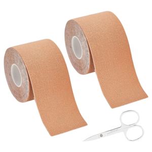 TEMU 세트당 2롤, 면도날과 함께 제공되는 페이셜 테이프 - 얼굴, 목, 이마를 위해 설계된 키네시올로지 테이프 - 라이트 베이지 색상, 고급스러운 포장, 강력한 접착력