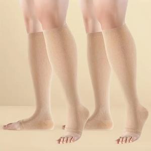 TEMU 2켤레 남녀공용 오픈토 압박 양말 - 20-30mmHg 등급, 넓은 종아리 & 플러스 사이즈, 통기성 좋은 흡습성 운동 양말 (러닝, 하이킹, 여행용), 세탁기 사용 가능, 여성용 압박 양말, 남성용 압박 양말