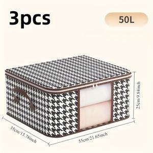 TEMU 1/3개 (50L 및 70L) 초대형 접이식 패브릭 보관함, 플립탑 뚜껑 및 손잡이 포함, 내구성 있는 부직포 정리함 - 옷장, 침실, 기숙사, 캠핑 및 여행용 - 공간 절약형 옷장 정리함, 필수 기숙사 아이템, 클래식 디자인, 침실 정리,강화된 손잡이|수납정리함