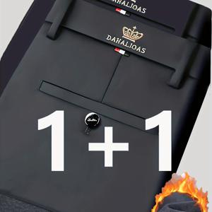 TEMU 남성용 두꺼운 플리스 가을/겨울 따뜻한 드레스 팬츠 2벌 세트, 가벼운 비즈니스 및 반공식 행사에 적합, 주름 방지 캐주얼 트라우저 (중년 및 노인용)|냉장고바지|남자바지|바지