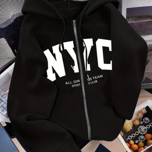 TEMU 서클 서클 심플 다용도 패션 레터 프린트 지퍼 후드 스웨트셔츠