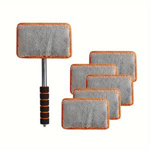 TEMU 6개 자동차 앞유리 클리닝 키트 (伸縮 핸들 및 교체 가능한 패드 6개 포함), 차량 유리 와이퍼, 자동차 창문 클리너 브러시, 차량 관리 액세서리, 인체공학적 디자인, 다양한 색상 옵션 (블랙/블루/핑크/그린/오렌지)