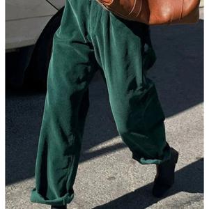 TEMU 여성용 긴 바지, 가을 겨울 패션 트라우저, 솔리드 컬러, 코듀로이 여성 팬츠, 데일리 웨어, 캐주얼 아웃팅, 패셔너블하고 다용도