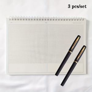 TEMU 스파이럴 노트 1개와 검정 및 금색 젤 펜 2개 포함 3pcs 세트, B5 사이즈, 60매/120페이지, 스파이럴 제본, 사무실 및 학교 사용에 적합 - 학생, 전문가 및 플래너에게 이상적 - 학교 노트, 전문가 다이어리