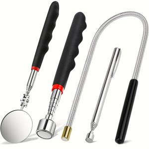TEMU 4개 세트 강력한 자석 공구 키트 - 20파운드 당김력, 텔레스코픽 자석봉 & 회전 거울 포함 - 나사, 못, 볼트, 열쇠 청소용 자석 스위퍼 - 자동차 수리, 홈 DIY, 작업장용 - 플라스틱/금속|DIY