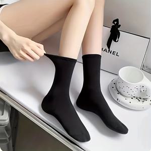 TEMU 여성용 미드 카프 양말 7켤레 | 부드럽고 통기성 좋은 봄/여름, 클래식 단색 (블랙/화이트), 요가, 헬스, 야외 및 캐주얼 웨어에 적합, 심플한 양말 디자인, 편안한 원단