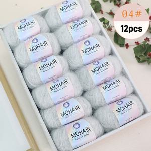 TEMU 알파카 모헤어 실 12다발 - DIY 뜨개질 및 코바늘용 - 스카프, 목도리, 스웨터, 상의, 재킷, 장갑, 양말 등 | 고급스러운 질감 | 부드럽고 따뜻하며 편안함, 보풀 방지, 총 300g, 12다발 * 25g|뜨개실