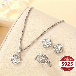 TEMU 3피스 라이트 럭셔리 우아한 패션 실버 여성 주얼리 세트: 목걸이 + 귀걸이 + 반지, 친구와 베프를 위한 생일 선물, 파티, 연회, 결혼식에 완벽