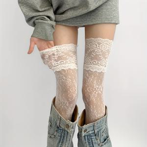 TEMU 1쌍 여성용 레이스 & 무릎 위 스타킹 - 컬러 체인지 - 우아한 레이스 오버니 스타킹, 포토 촬영, 데일리 웨어 - 손세탁 가능, 홈 & 의상용 - 봄 여름 스타킹
