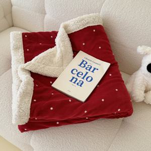 TEMU 1개, 소형 웜밀크 플리스 + 램 플리스 라이트 럭셔리 도트 소형 담요, 심플하고 패셔너블한 숄 담요, 여행용 담요, 차량용 담요, 에어컨용 담요, 펫 커버 담요, 다목적 담요, 부드럽고 피부 친화적인 플리스 담요, 다양한 스타일, 따뜻한 가을 겨울 미니 담요, 휴일 선물