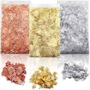 TEMU 3봉지 15g 금박 플레이크 세트, 금박 잎사귀 플레이크, 미술, 그림, 공예, 보석 제작, 네일 포일 플레이크 (골드, 실버, 구리 색상)