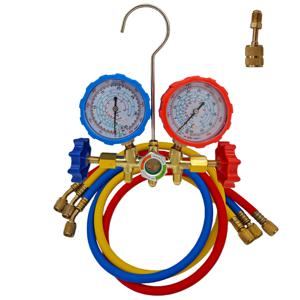 TEMU R410a 충전용 3방향 AC 진단 매니폴드 게이지 세트, R22 R410a R-404A R-134a 냉동매니폴드 게이지 공기와 1/4''에서 5/16'' 어댑터 호환