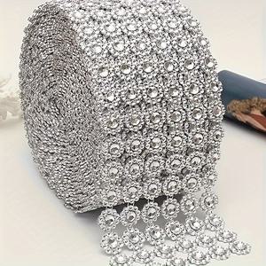 TEMU 1 롤, 은빛 메쉬 리본, 랩 라인스톤 스파클 리본, 홈룸 장면 장식, 결혼식 신부 샤워 약혼 학사 생일 기념일 파티 용품, 휴일 액세서리, 꽃다발 리본, 꽃 포장지