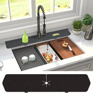 TEMU 24인치 싱크대 물 튐 매트, 실리콘 손잡이 물받이 트레이, 주방 및 욕실용 더 긴 실리콘 싱크대 매트, 물받이 보호대