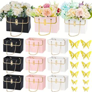 TEMU 꽃다발 선물 가방 12세트 (꽃다발 선물 상자 12개, 3D 나비 액세서리 12개 포함), 다용도 꽃다발 선물 상자, 어버이날, 결혼식, 생일, 졸업식에 적합.