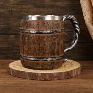 TEMU 창의적인 나무 통, 맥주잔, 바 머그, 물컵, 모조 나무, 스테인리스 스틸 내부 라이너, 레진 컵