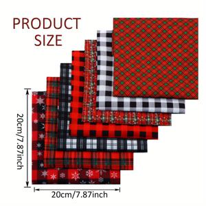TEMU 7개 세트 20x20cm 체크무늬 그리드 패브릭 스퀘어, 퀼팅용 폴리에스터 공예 천, 크리스마스 DIY 수제 지갑 만들기 및 패치워크 재봉용 쿼터 패브릭 스크랩