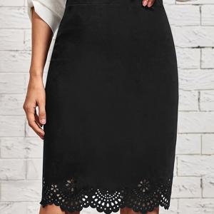 TEMU 우아한 블랙 레이스 미디 - 과장된 플레어 헴과 수직 라인 클린 라인, 구조적 핏 숏 투 롱 컨버터, 세탁기 사용 가능한 사계절 다용도 파티 & 정장 이벤트용 (시스루 패널 없음)