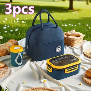 TEMU 3개 세트 대용량 도시락 가방 & 우유컵, 토트백 - 사무실, 학교, 여행에 완벽, 개학 시즌에 딱 좋은 제품