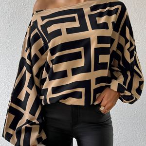 TEMU 유럽&미국 스타일 가을 겨울 봄 신상 랜덤 프린트 오프숄더 우아한 캐주얼 탑