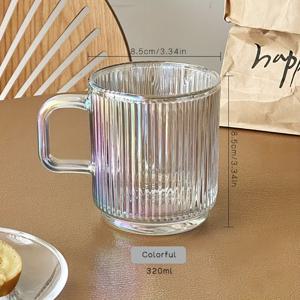 TEMU 1개 커피컵, 320ml 줄무늬 유리 손잡이 있는 컵, 음료용 컵, 심플한 유리잔, 홈 밀크컵, 아이스커피 컵, 차잔, 주스 컵|텀블러
