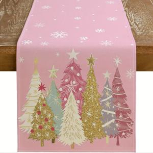 TEMU 크리스마스 테이블 러너 13x72인치, 크리스마스 트리 눈송이 장식 팜하우스 식탁 장식, 주방 다이닝용, 실내 실외 디너 파티 장식 (핑크)