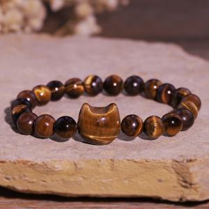 TEMU 1개 천연석 팔찌, 로즈 쿼츠 타이거 아이 아메시스트 고양이 팔찌, 베스트 프렌드 쿨 캣 헤드 팔찌 커플 고양이 발톱 비즈 체인