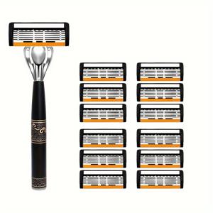 TEMU 럭셔리 남성용 스테인리스 스틸 면도기 세트 - 초강력, 피부에 꼭 맞는 날로 부드러운 면도 & 수염 트리밍, 쉬운 청소, 튼튼한 미끄럼 방지 금속 손잡이