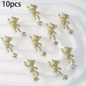 TEMU 10개 골든 댄싱 베어 & 스타 3D 합금 참 - 네일 아트, DIY 공예, 신발, 가방용 반짝이는 장식품 - 다목적 데코 액세서리 선물, 팔찌용 베어 참, 신발 장식, 재미있는 디자인