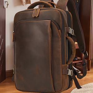 TEMU 남성용 정품 가죽 백팩 - 대용량 확장형 17인치 빈티지 소가죽 서류가방 & 여행용 가방, 상단 수납공간, 다목적 내구성 러커백, 비즈니스 & 캐주얼용, 남성에게 적합