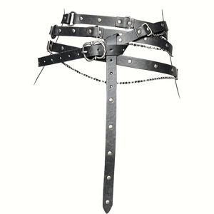 TEMU 1pc VICNAT 재미있는 인조 가죽 벨트, 조절 가능한 버클과 금속 체인 디테일 - 캐주얼한 옷, 데이트 및 파티를 위한 다용도 액세서리