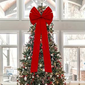 TEMU 초대형 15*55인치 1/2개 크리스마스 트리탑퍼 리본| 벨벳 리본 세트, 크리스마스 장식, 리스 & 선물용, 조립 불필요, 클래식 데코