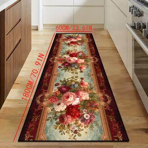 TEMU 호텔, 빌라, 및 바베큐 홀에 적합한 아름다운 및 세련된 엣지로 특징되는 로맨틱한 벨벳 카펫의 레트로 스타일 플로럴 패턴 디자인은, 기계 세척 가능하고, 복도 장식에 이상적입니다.