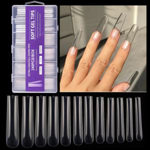 TEMU 240개 풀 커버 롱 코핀형 젤 네일 팁 세트 - 가정용 네일 살롱을 위한 12가지 사이즈 제공 - 매력적이고 오래 지속되는 매니큐어를 위한 투명 아크릴 프레스온 네일