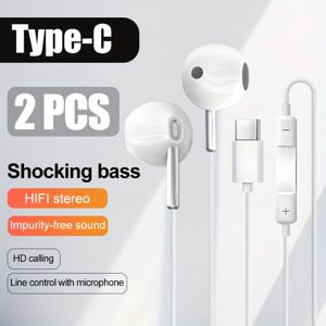 TEMU YusYouc 2개입 타입-C 유선 이어폰 인이어 이어버드 | 음성 통화 소음 감소 + 스테레오 초저지연 아이폰15 프로 맥스 / 삼성 S24 울트라 및 기타 타입-C / USB-C 포트 모델 기기용 모바일 게임 오디오 올인원 헤드셋